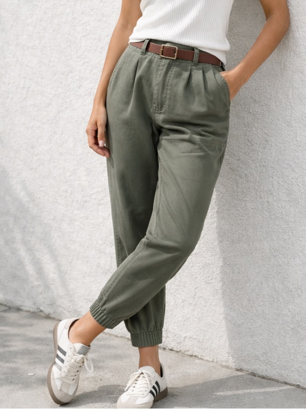 DEX Pleated Cotton Jogger Pants Tapered Trouser | Size 10
